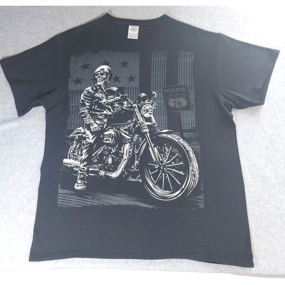 Vintage Delta Pro Route 66 Motorcycle Skeleton Biker T-Shirt Men's Size Large
